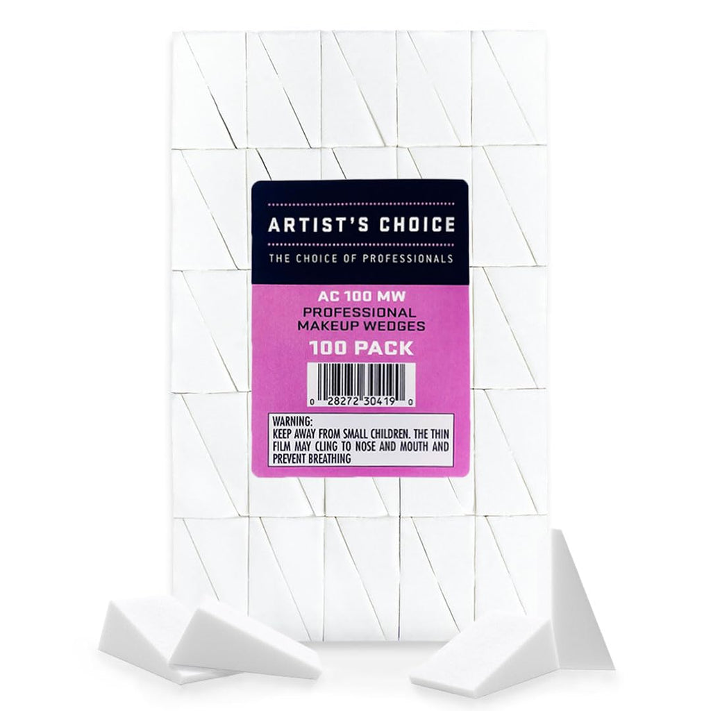Artist's Choice 100 Pack Makeup Sponge Mini Applicator Wedges, Triangle Cosmetic Sponges For Foundation, Blush, Eye Shadow, Blending and Smoothing, Disposable, Latex Free