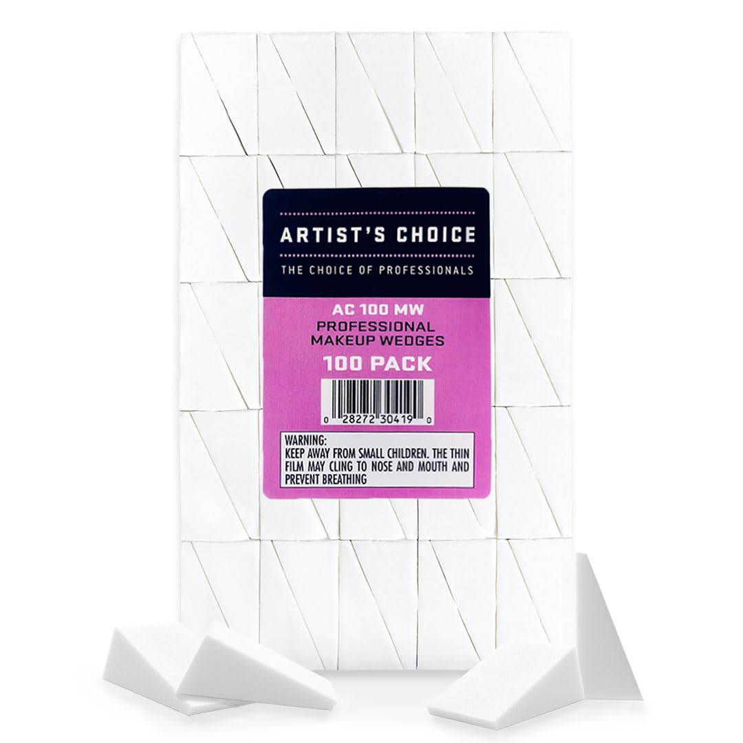 Artist's Choice 100 Pack Makeup Sponge Mini Applicator Wedges, Triangle Cosmetic Sponges For Foundation, Blush, Eye Shadow, Blending and Smoothing, Disposable, Latex Free