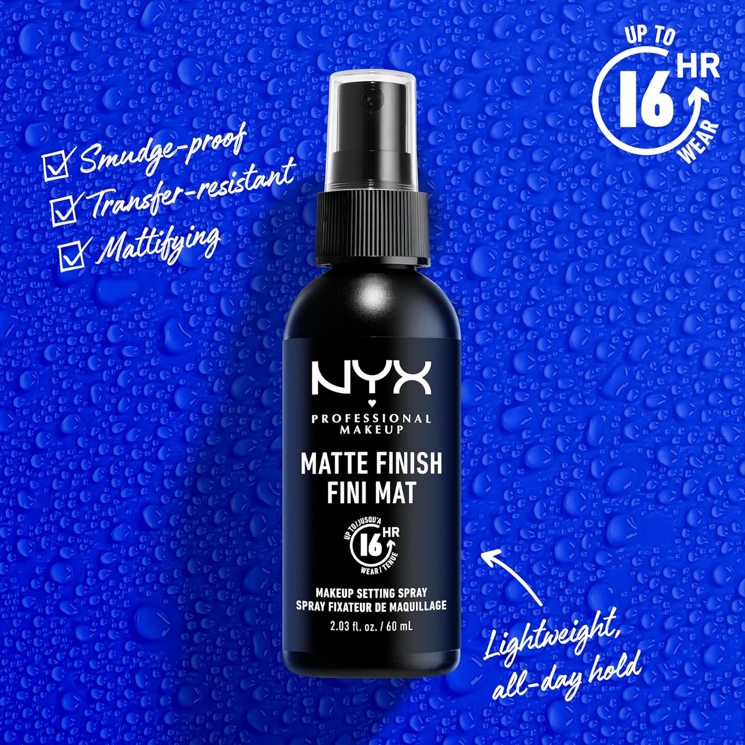 NYX PROFESSIONAL MAKEUP Makeup Setting Spray - Matte Finish, Long-Lasting Face Mist for up to 16HR Wear, Vegan Formula